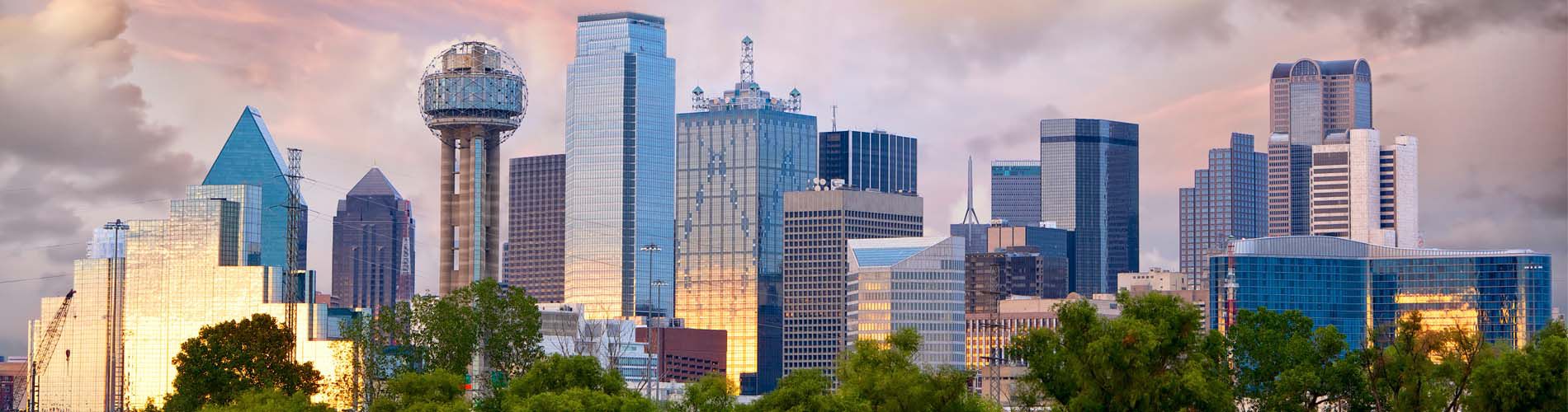 A skyline view of downtown Dallas.