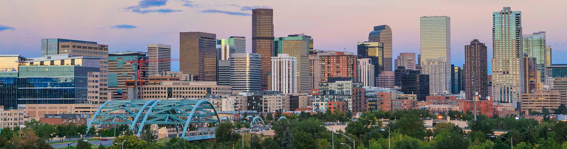 A skyline view of downtown Denver.