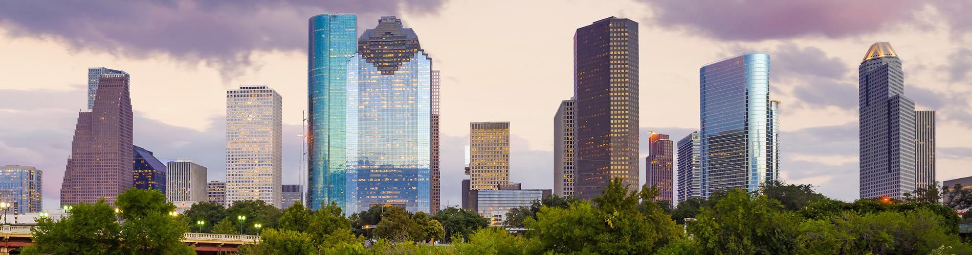 A skyline view of downtown Houston.