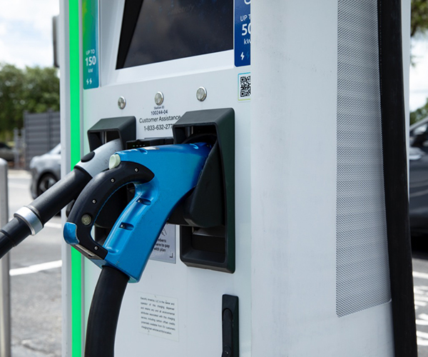 A photo of a piece of Perforated Metal panel used as an insert for ventilation on a charging station for electric vehicles.