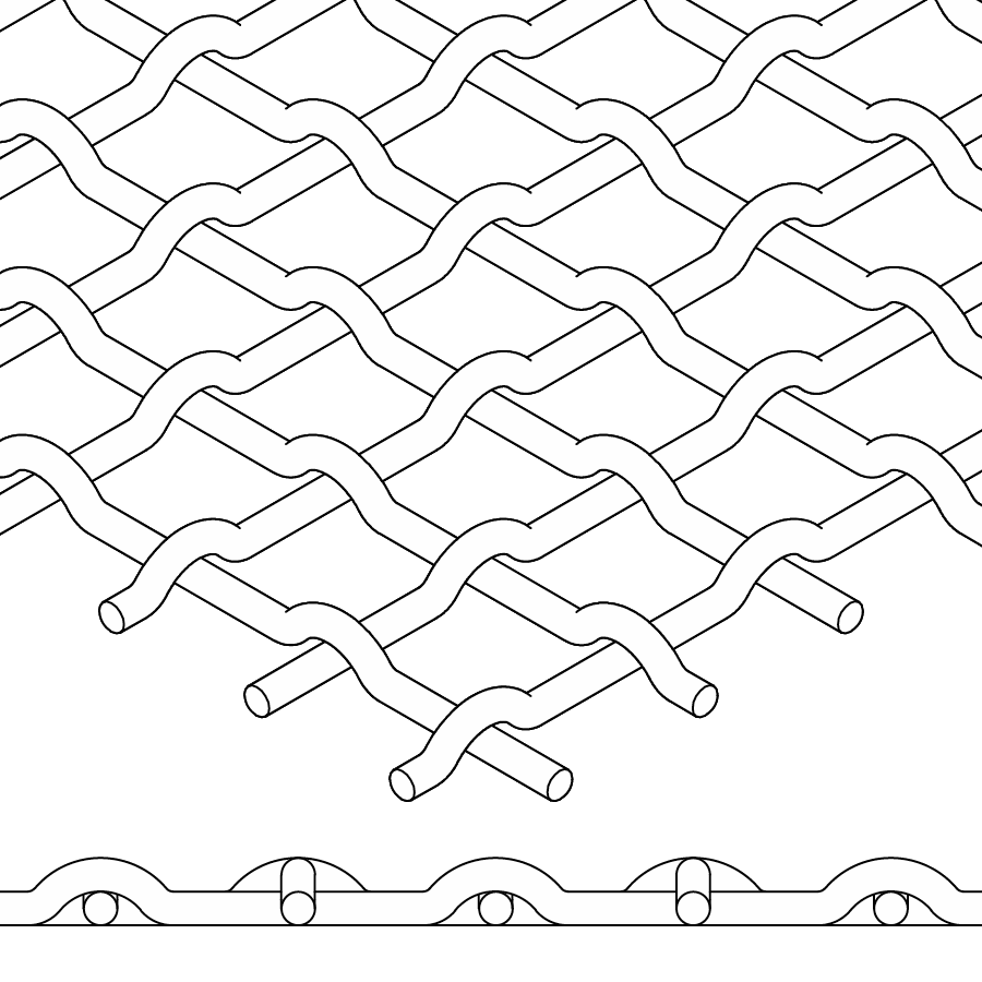 A drawing of a Lock Crimp Weave from the top and the side.