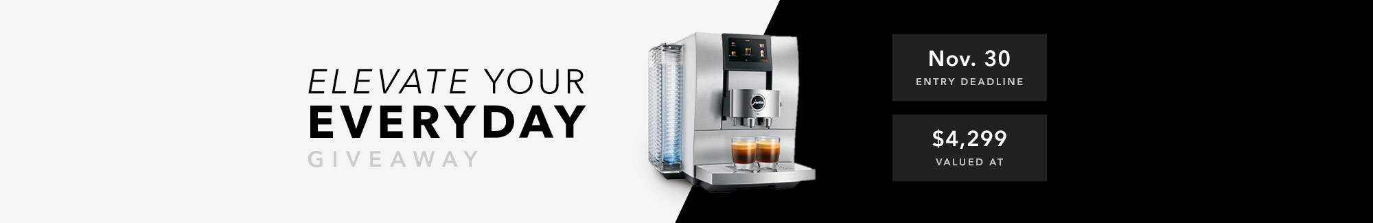 A hero image for the Elevate Your Everyday Giveaway that includes the JURA® Z10 Aluminum White.