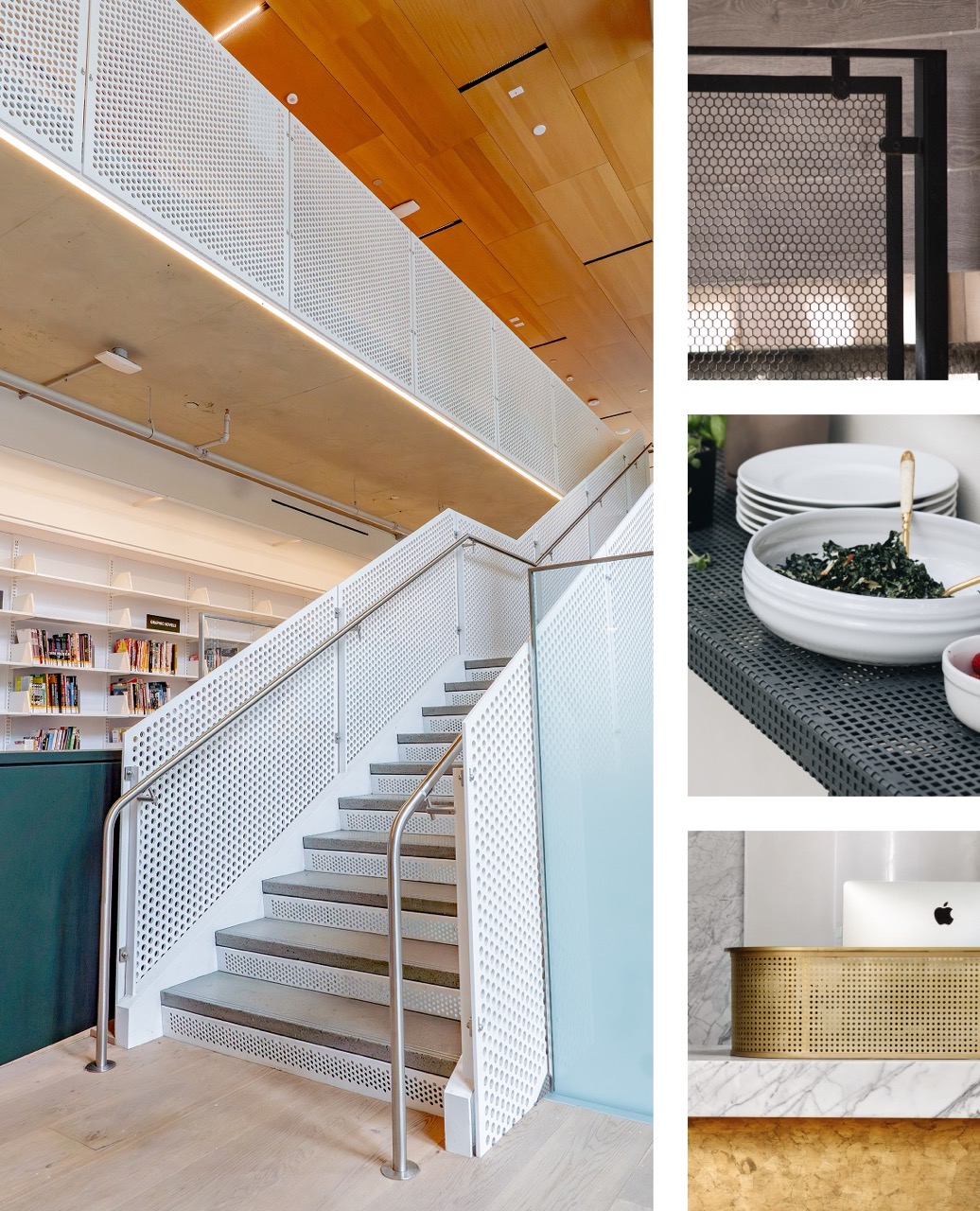 A collage of Perforated Metal application photos.